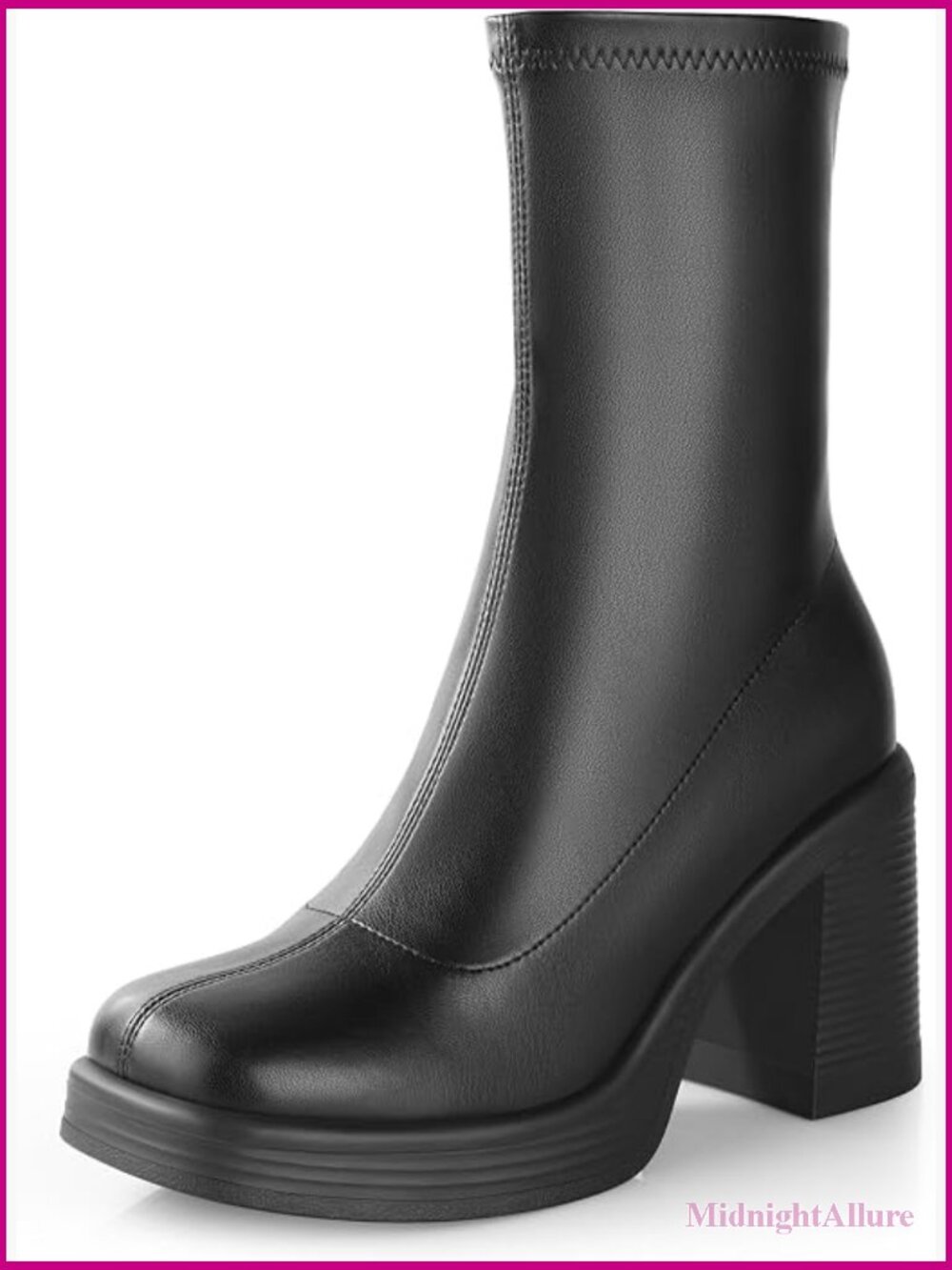Chunky High Heel Platform Ankle Boots Side Zipper Gogo Boots Square Toe
